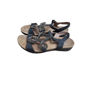 Dansko Reeta Women Black Leather Beaded T Buckle Sandals Size 37 US 6.5